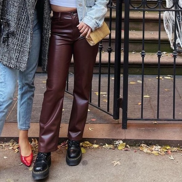 SOLD OUT Abercrombie & Fitch Brown Vegan Leather 90s Straight Pants - Picture 3 of 8